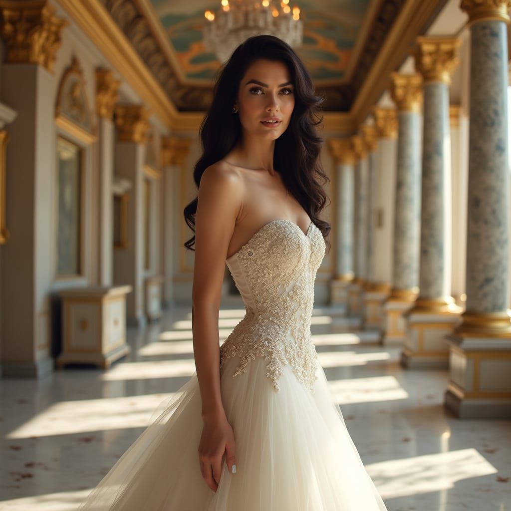 Elegant Ballroom Goddess in a Stunning White Gown
