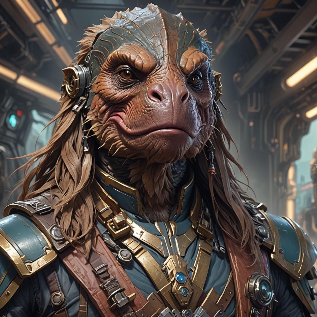 Detailed Space Pirate Hybrid Portrait in Dynamic Lighting