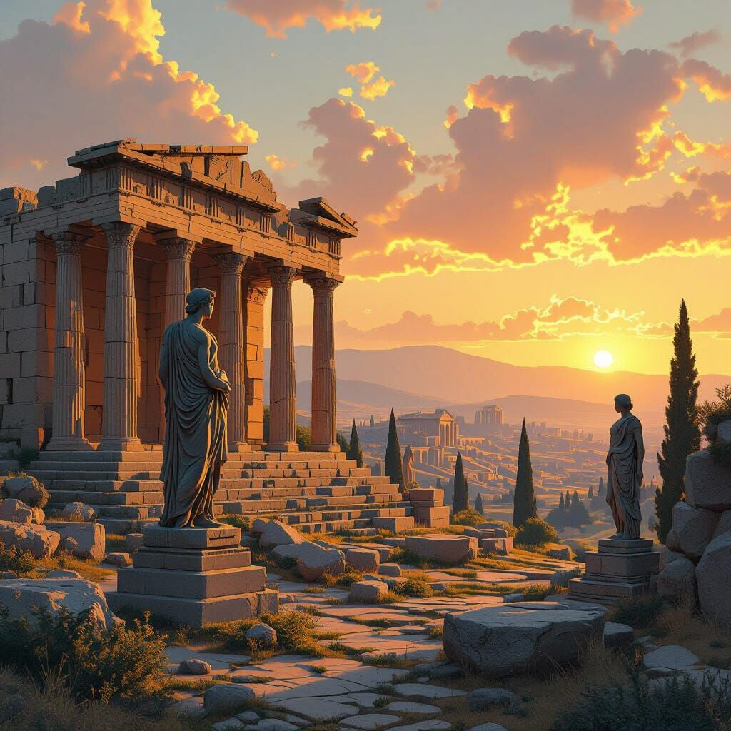 Ancient Athens Landscape with Golden Light