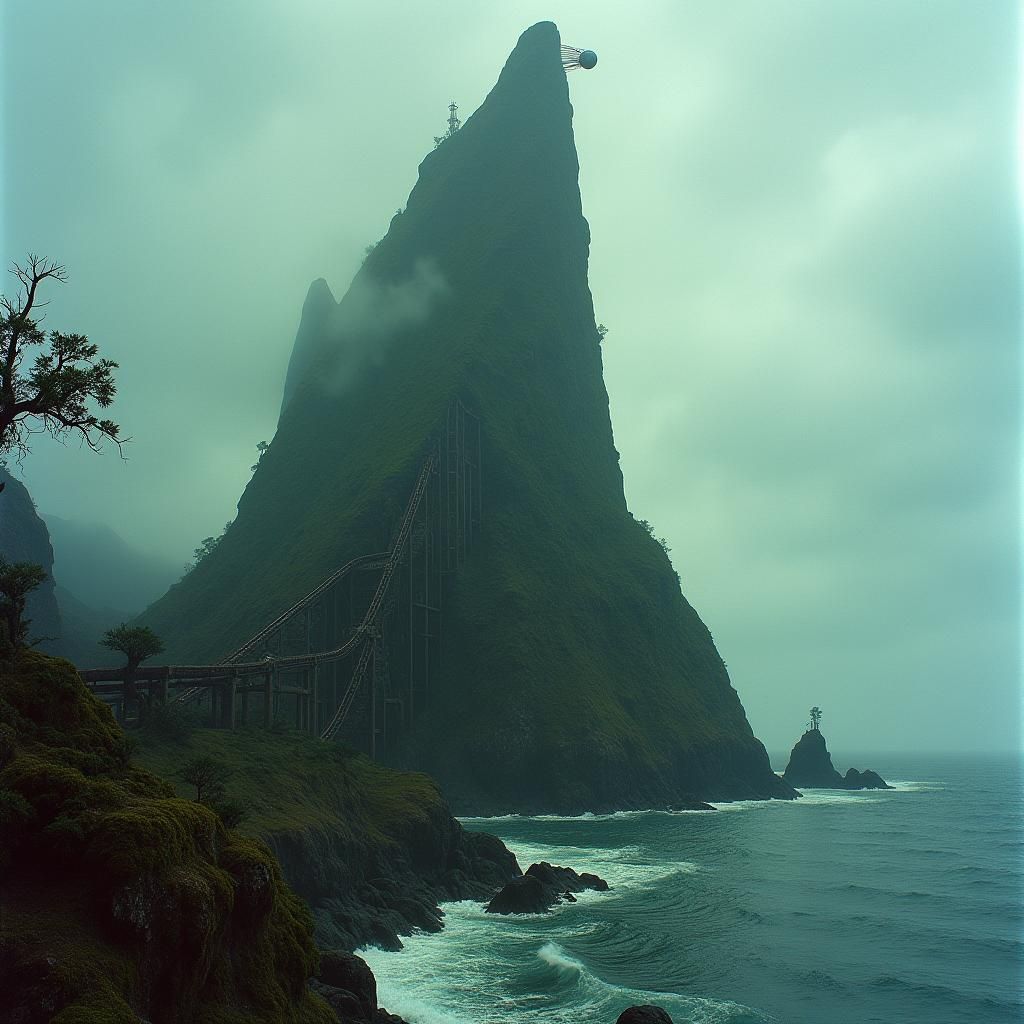 Monolith and Rollercoaster Film Still in Chiaroscuro Style