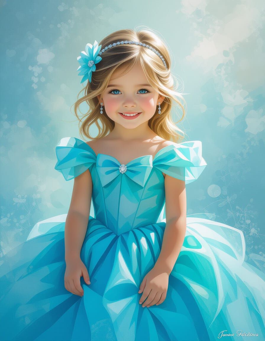 Little Girl in Aquamarine Gown, Fantasy Art