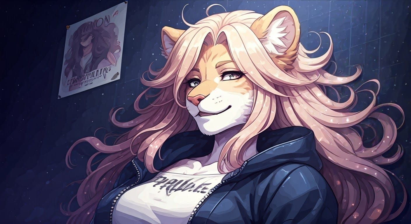 Anime Lioness Supermodel at Fashion Week in Pastel Style