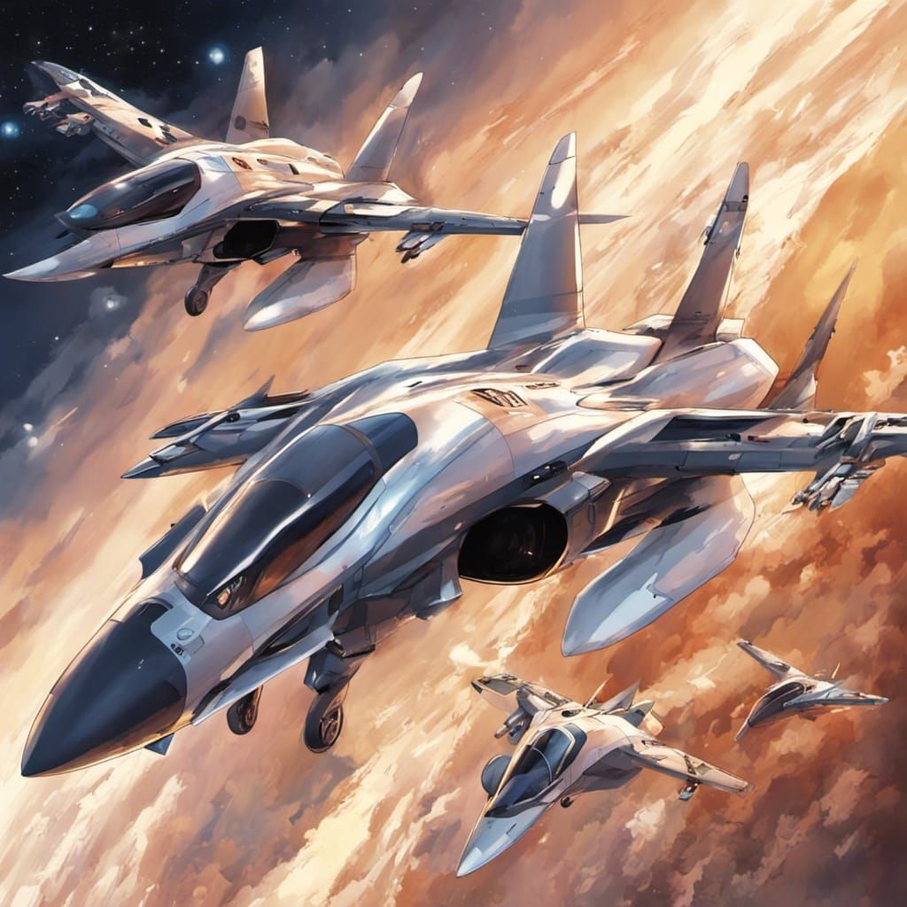 Futuristic Military Aircraft Speeding Away: Anime Style