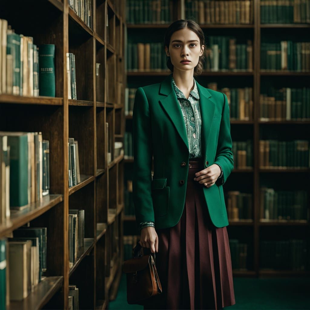 Woman in Green Blazer by Library Bookshelf: Cinematic Film S...