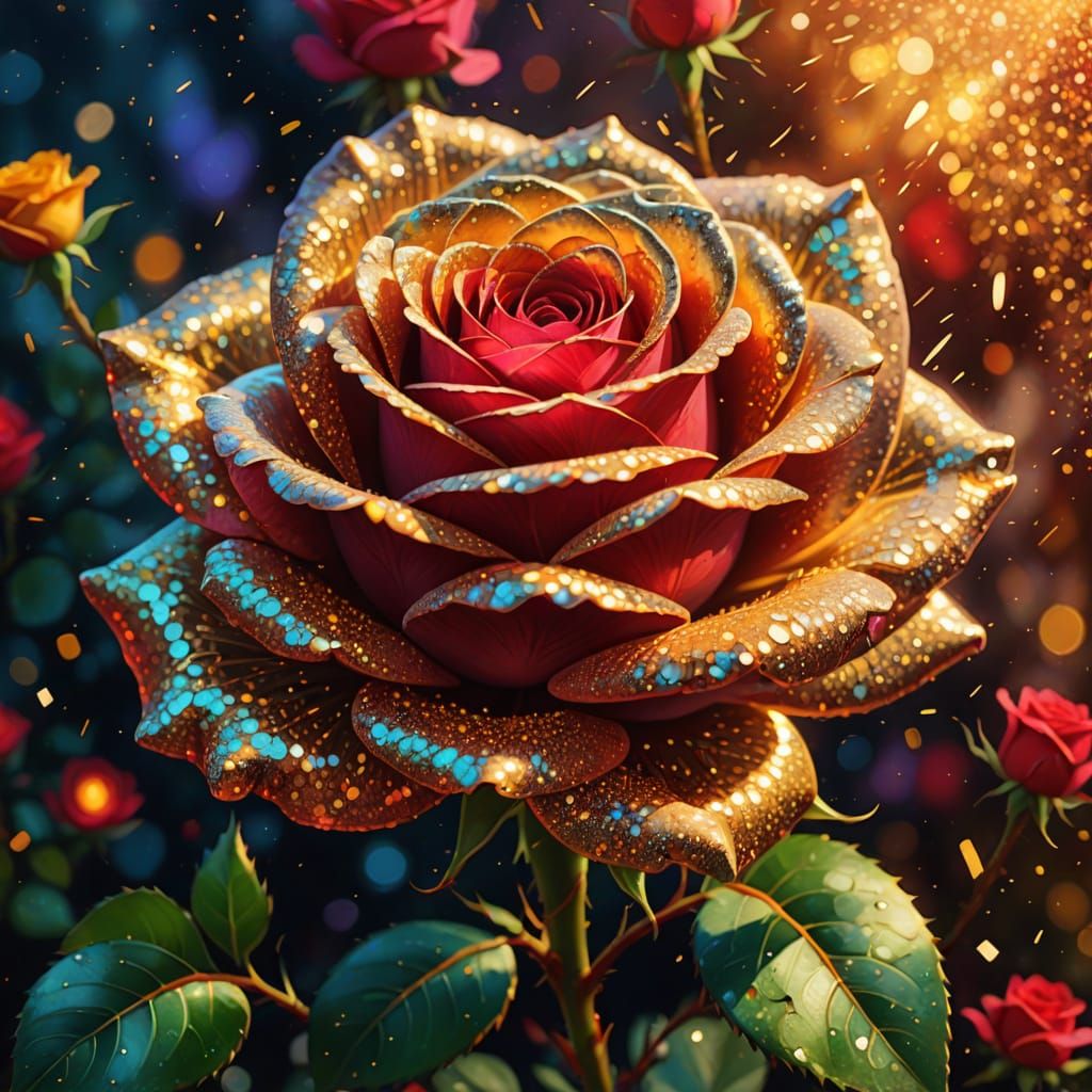 Magic Glitter Red Rose in Fauvist Style