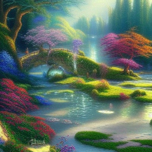 Ethereal Naiad by River in Kinkade Style