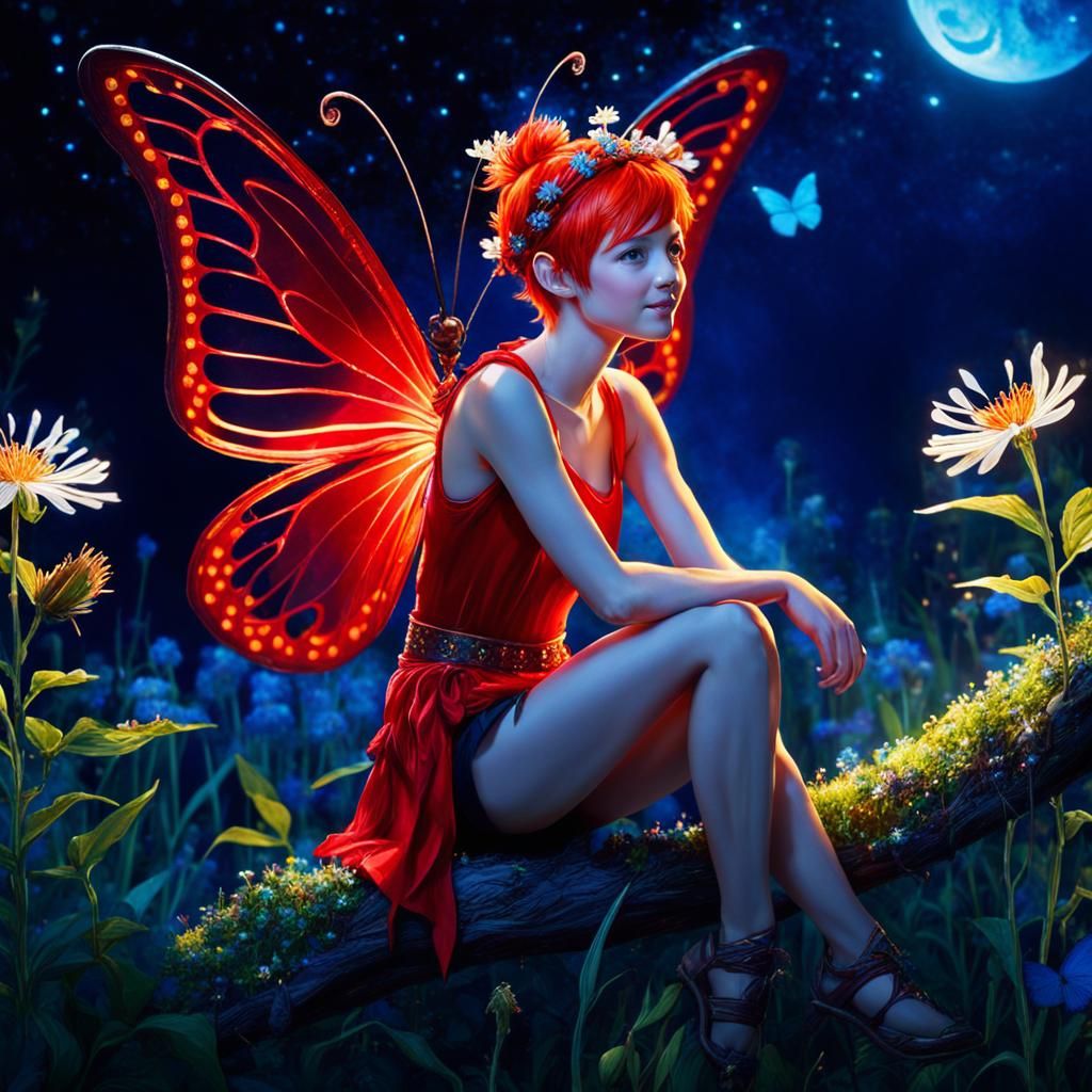 Red Pixie in Enchanted Wildflower Garden
