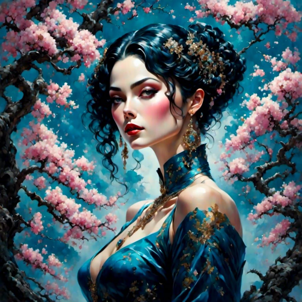 Girl Under Sakura Tree in Dreamy Style