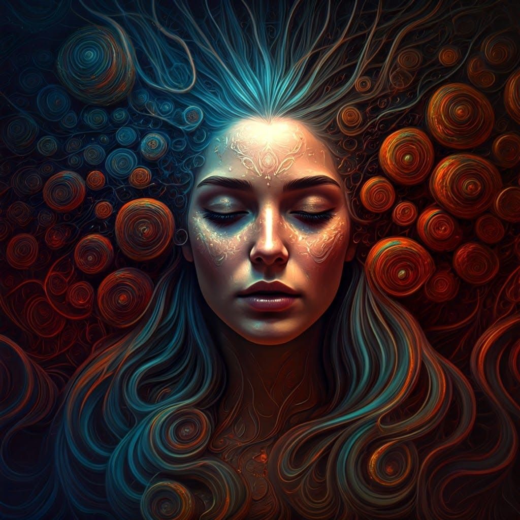 Ethereal Woman in Lucid Dream with Fractals