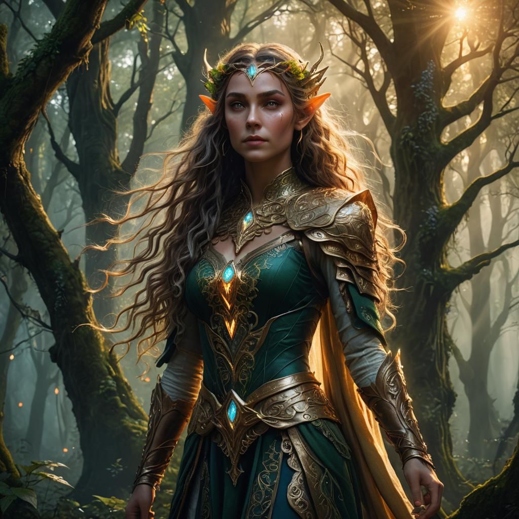Powerful Elf in Mystical Forest: Fantasy Art