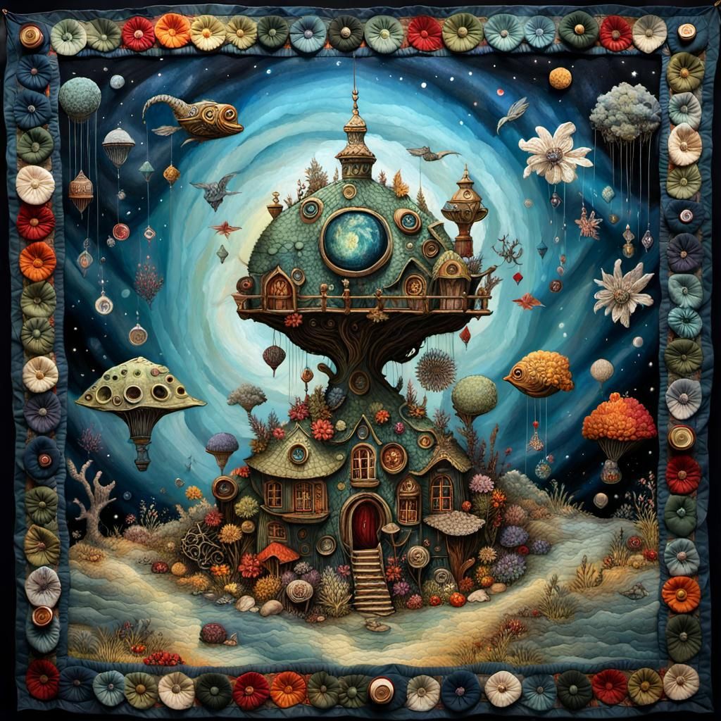 Mixed Media Quilt of Twisted Comedy and Tragedy