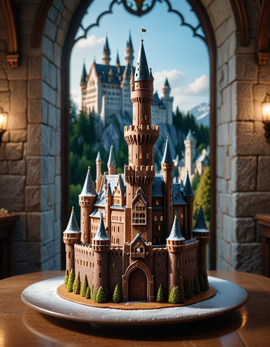 Neuschwanstein Castle Chocolate Ice Cream Cake, Macro Shot