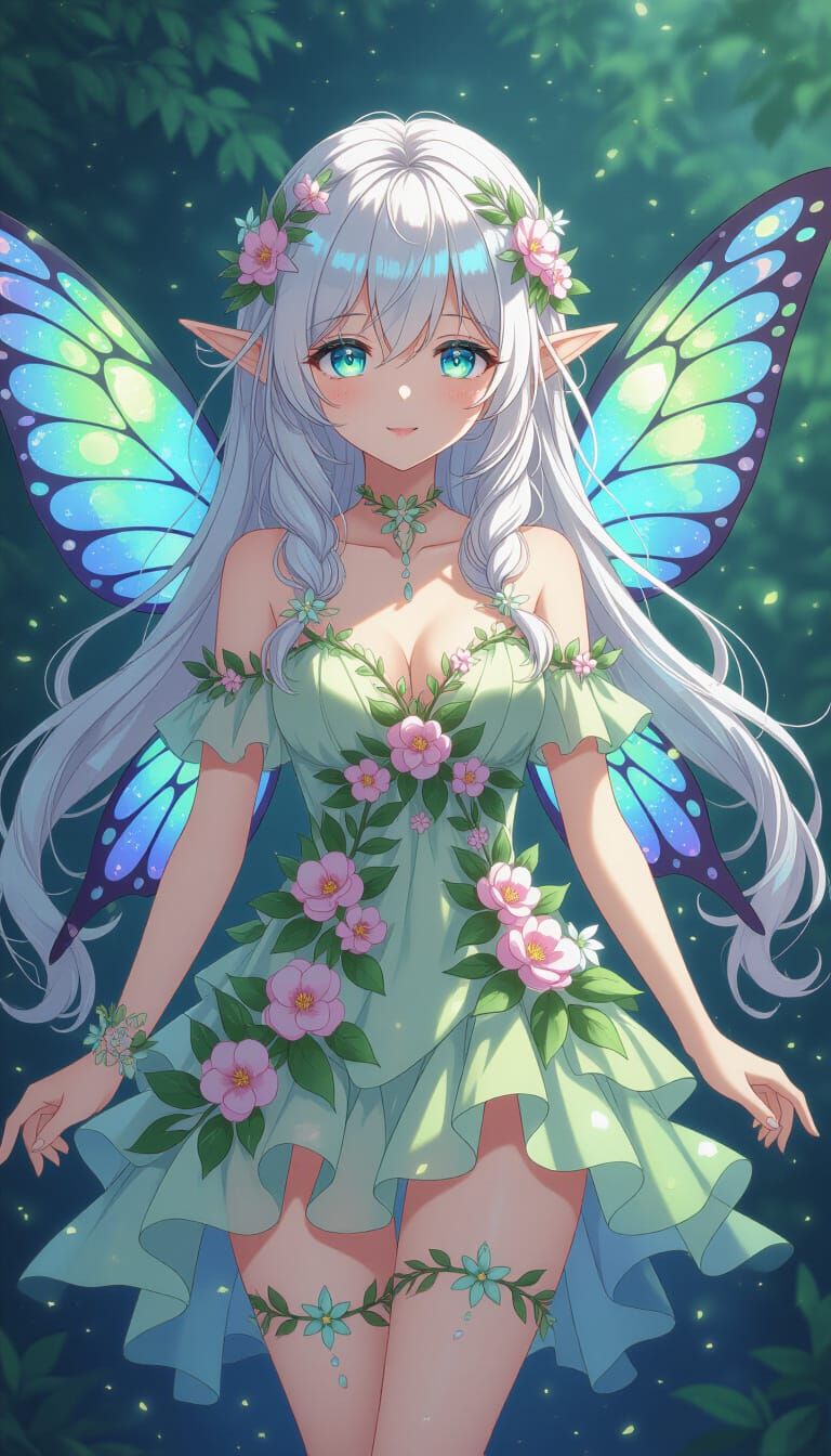 Fantasy Pixie with Flower Vines in Anime Style