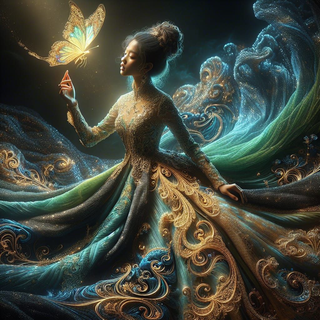 Fantasy Woman with Iridescent Butterfly Digital Painting