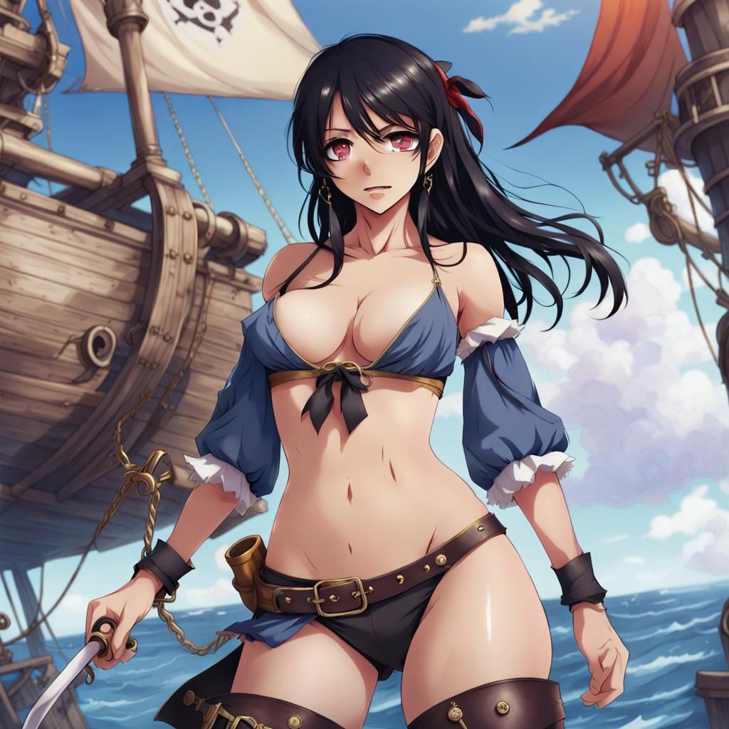 Anime-Style Female Pirate with Black Hair