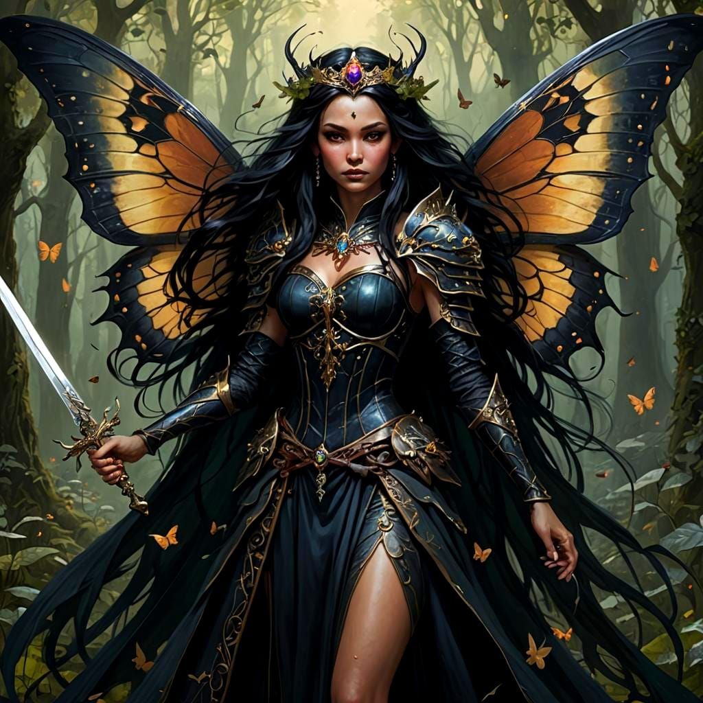 Dark Fairy Queen with Moth Wings and Sword