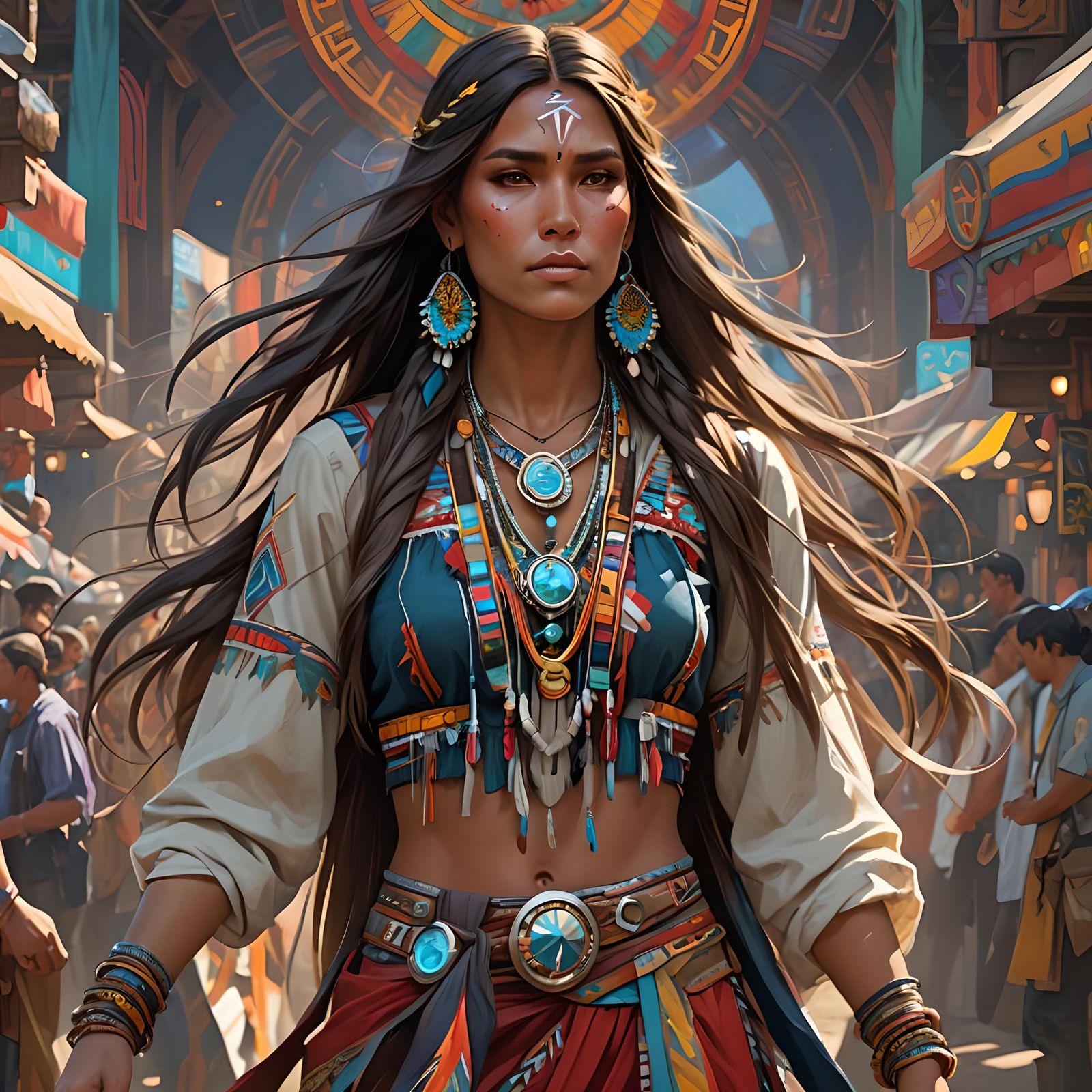 Native American Woman Portrait with Dynamic Lighting