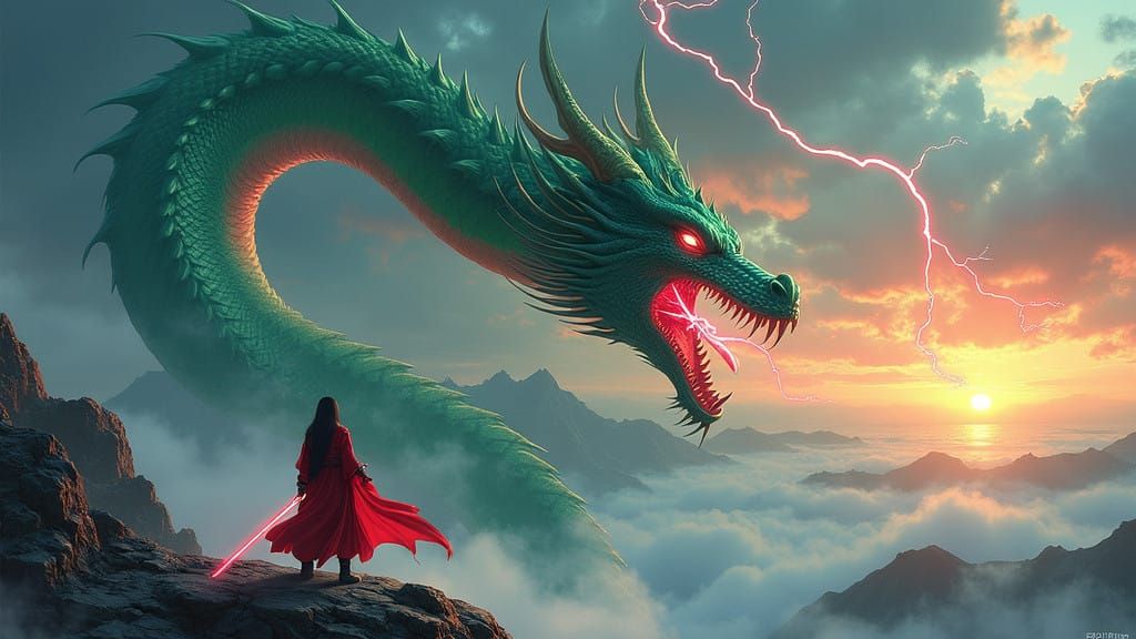 Majestic Green Dragon Unleashes Power in Turbulent Sky