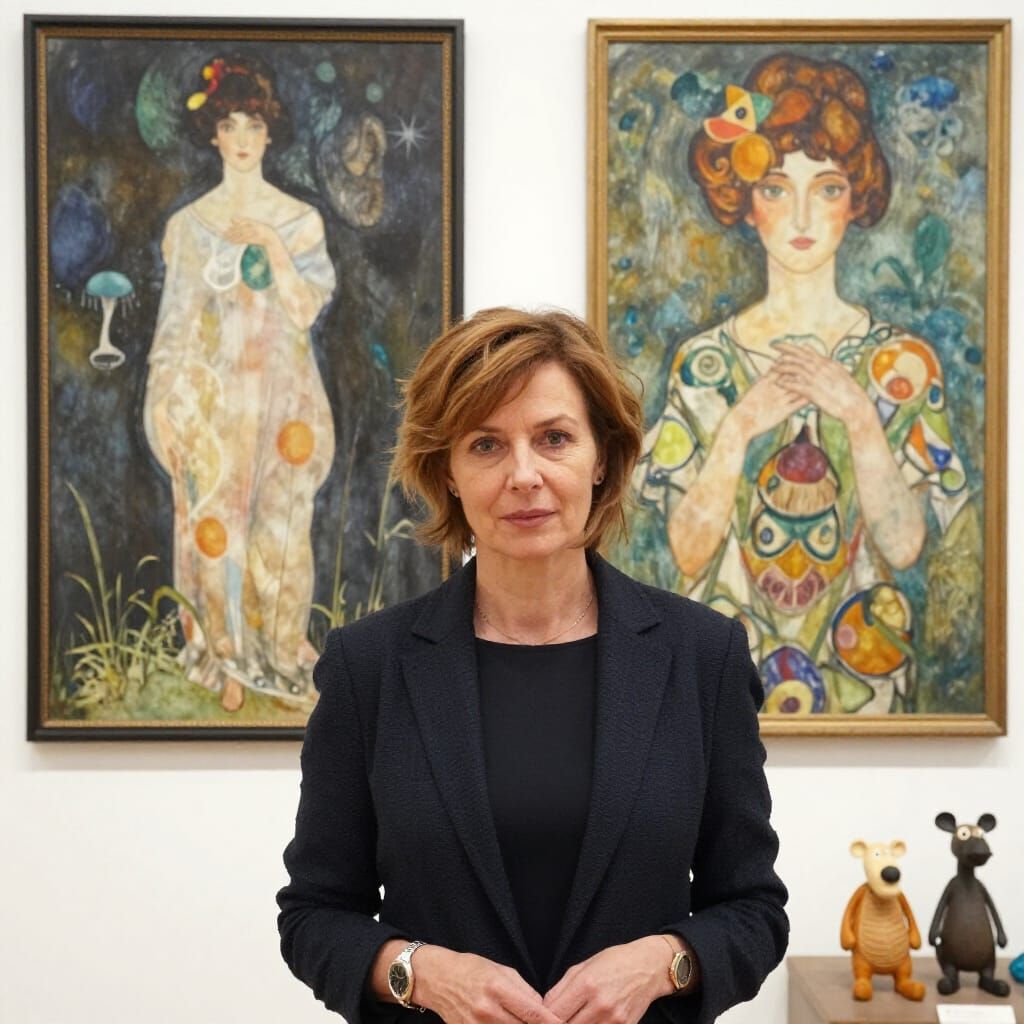 Artistic Portrait of a Woman Inspired by Mucha and Aardman S...