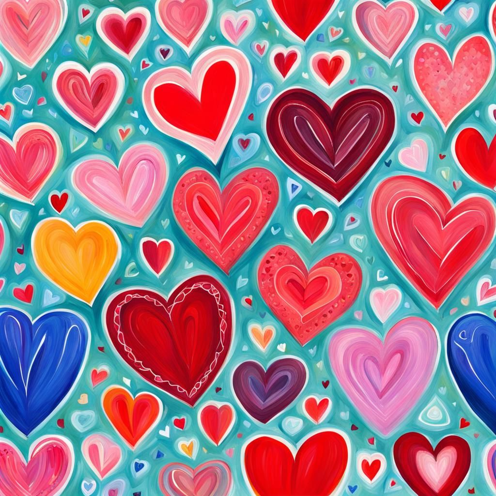 Detailed Gouache Painting of Hearts