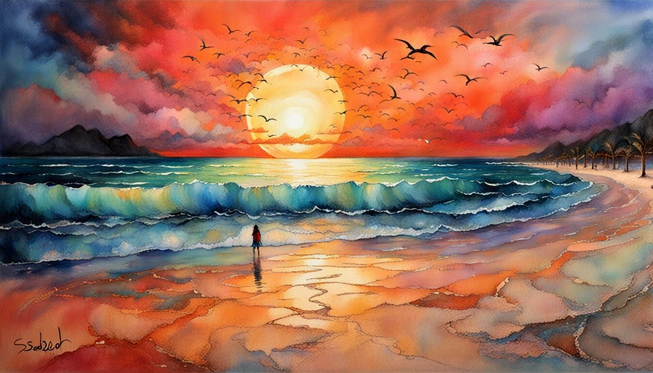 Dreamy Beach Sunset in Ethereal Style