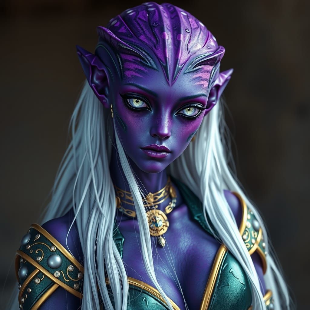 Beautiful Alien Woman in Metallic Dress