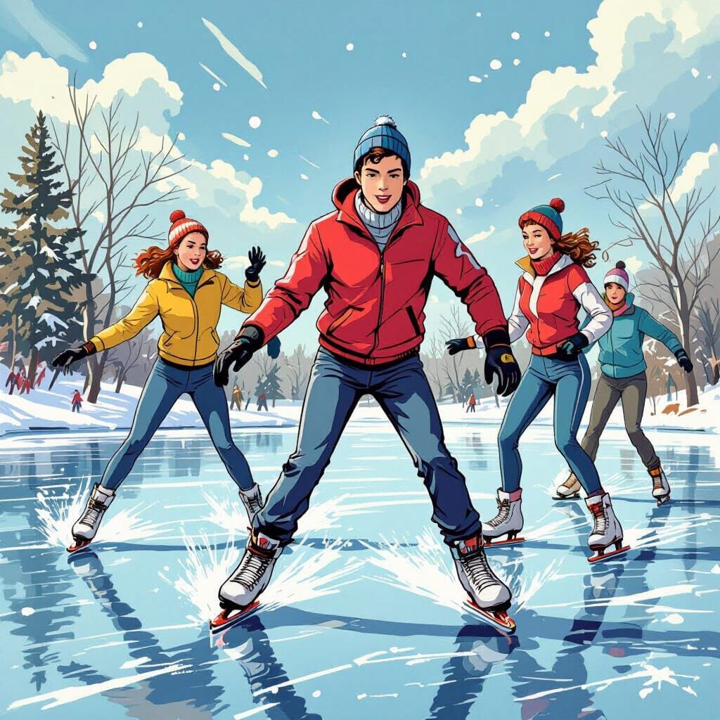 1950s Teens Skate in Comic Style
