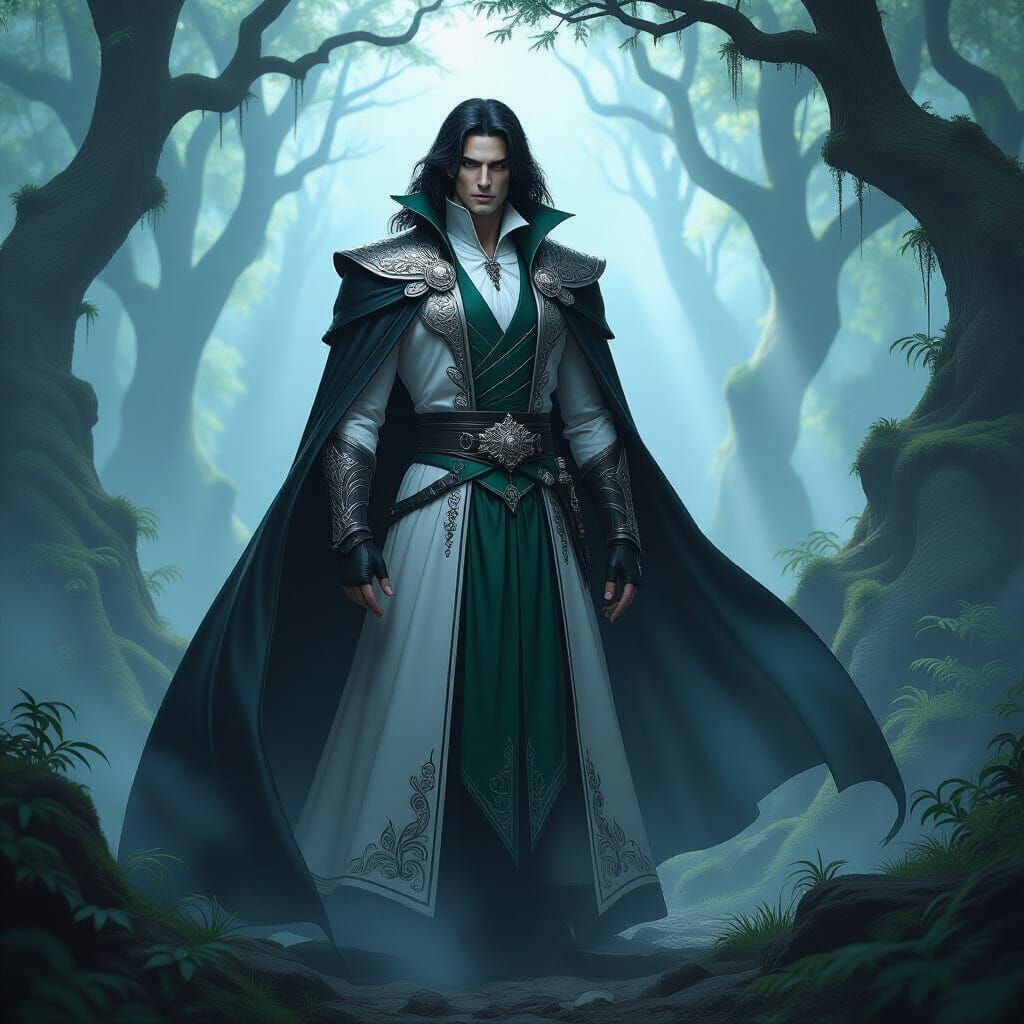 Handsome Wizard in Enchanting Forest, Concept Art Style