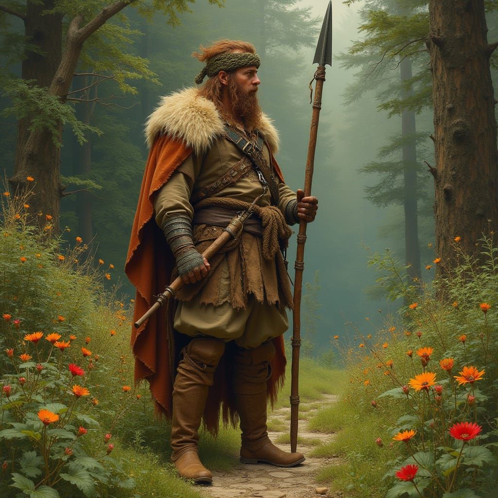 Cumhaill Mac Trenmhor: Charismatic Warrior in Lush Forest