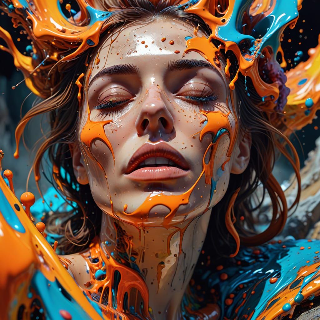 Woman in Collapsing Architecture: Hyperdetailed Digital Art