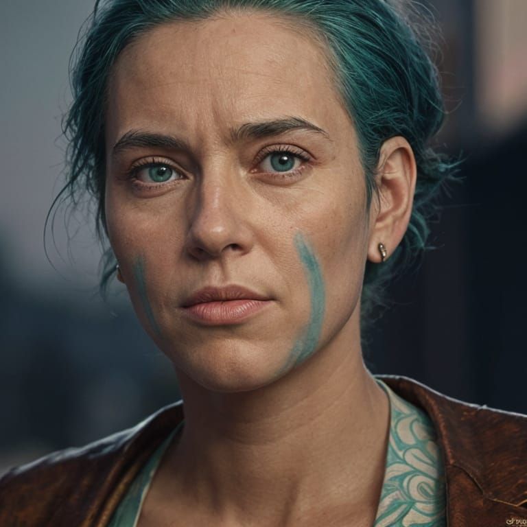 Dystopian Hero's Moody Portrait in Orange and Teal