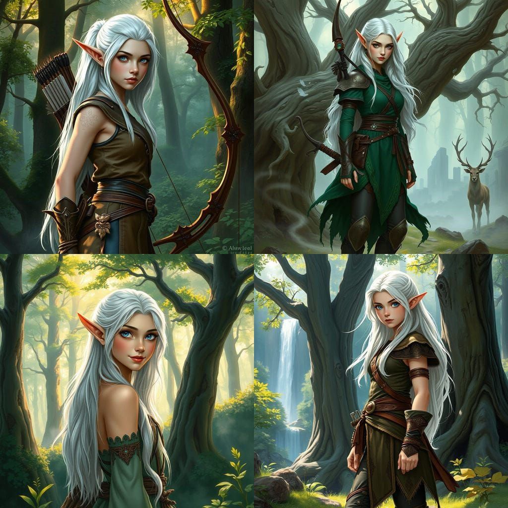 Elven Huntress Amidst Enchanted Forest Landscapes