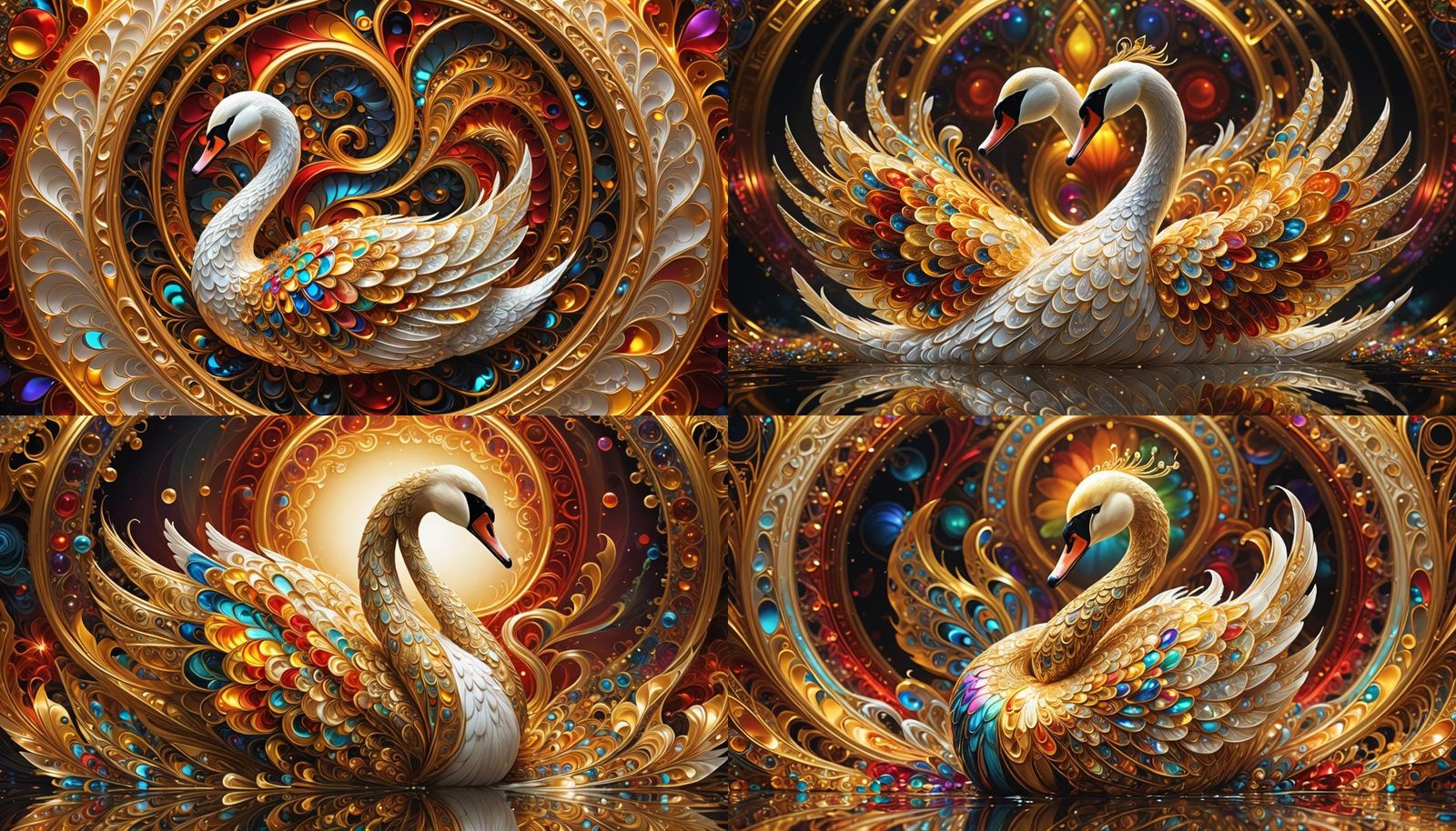 Golden Fractal Swan with Fairy in Hyperrealism