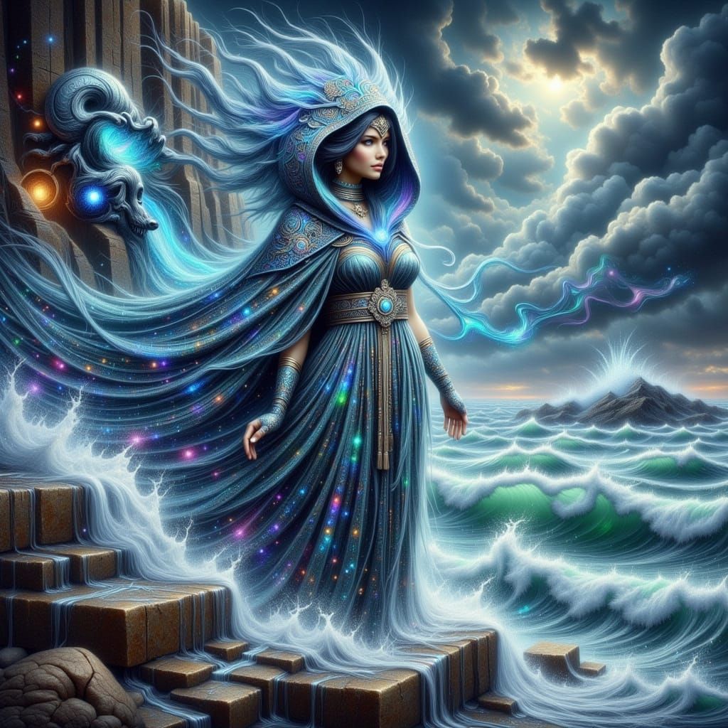 Stormy Zodiac Goddess in Impasto Fantasy Style