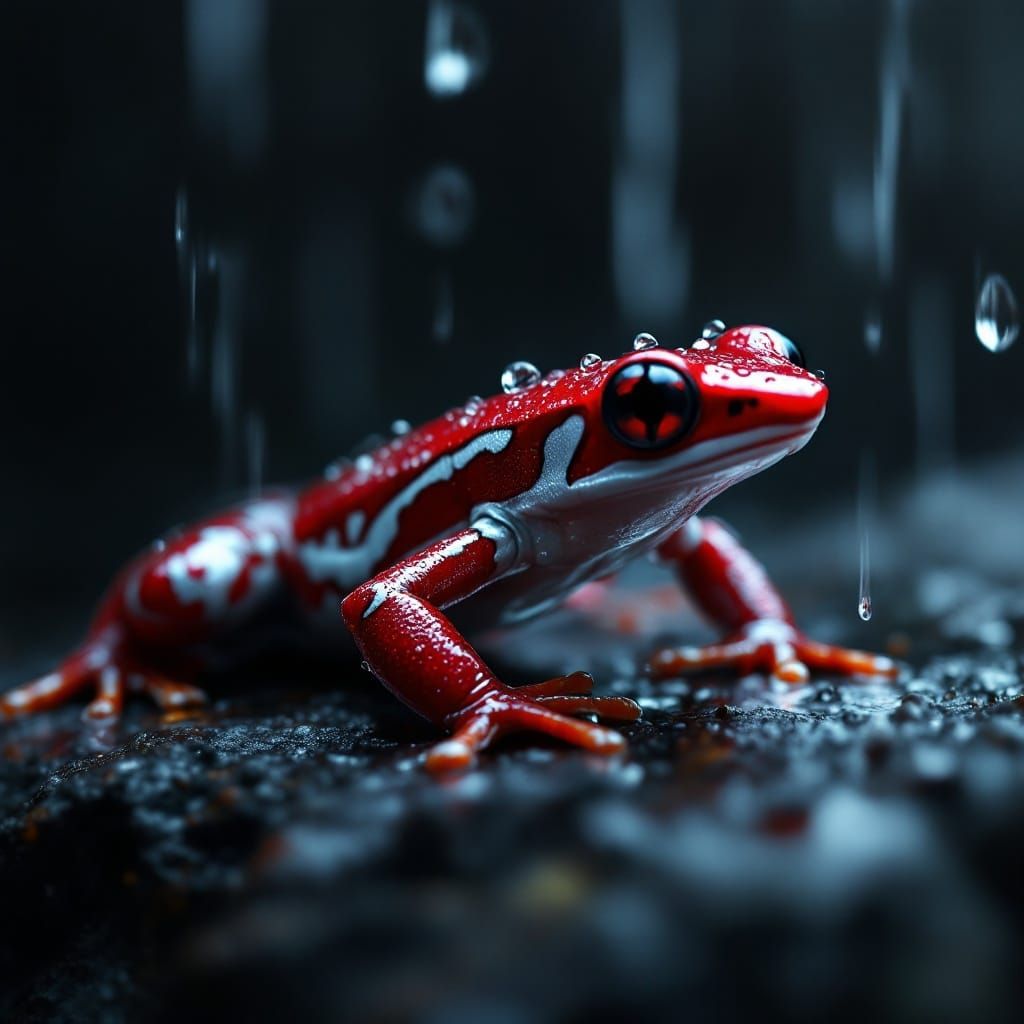 Poison Dart Frog in Epic Macro Closeup, Rainy Jungle Atmosph...