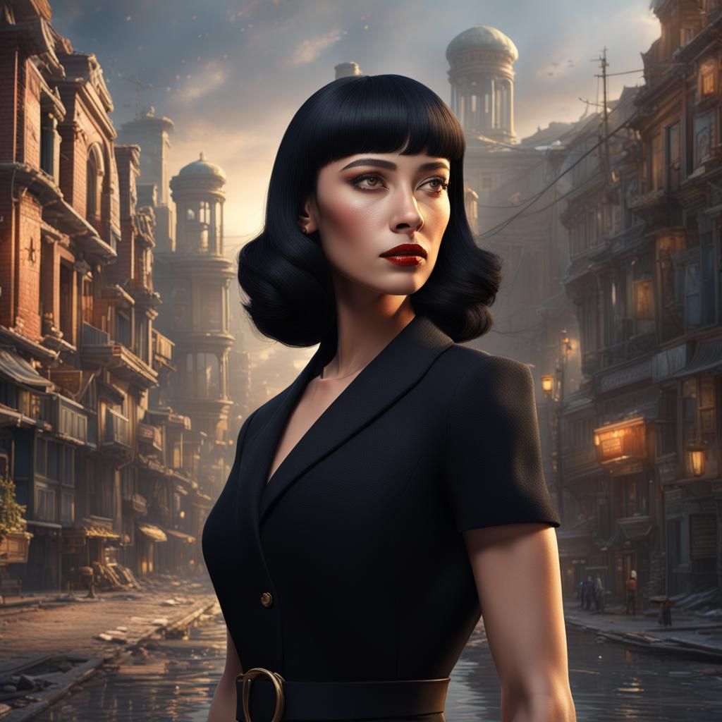 Intelligent Woman in Town, Detailed Matte Painting