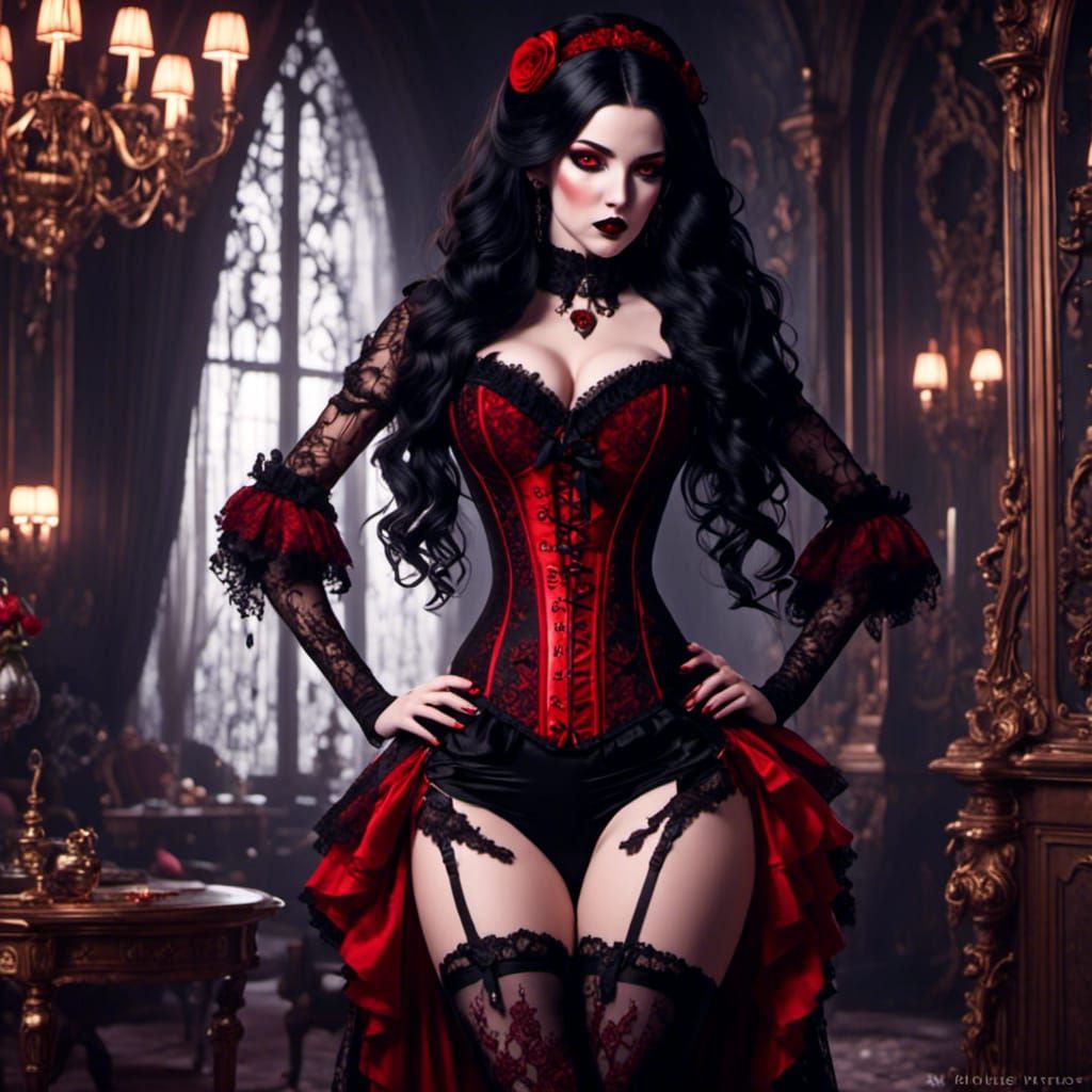 Gothic Woman in Red and Black Lace