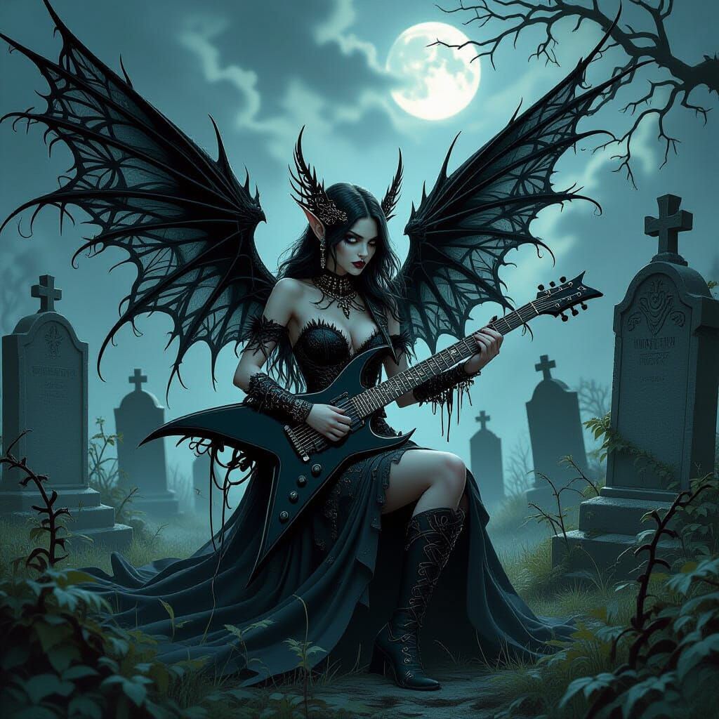 Gothic Metal Pixie Shreds Obsidian Guitar