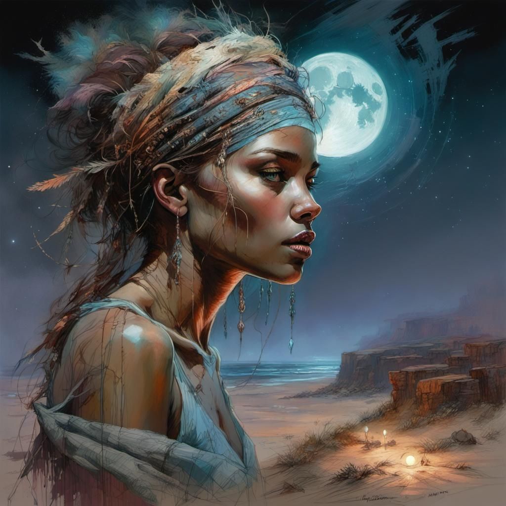 Moonlit Sahara Night in Romantic Realism Style