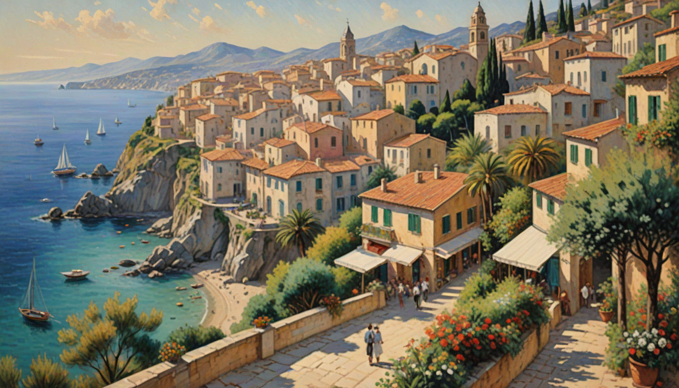Impressionist Cityscape by the Italian Sea