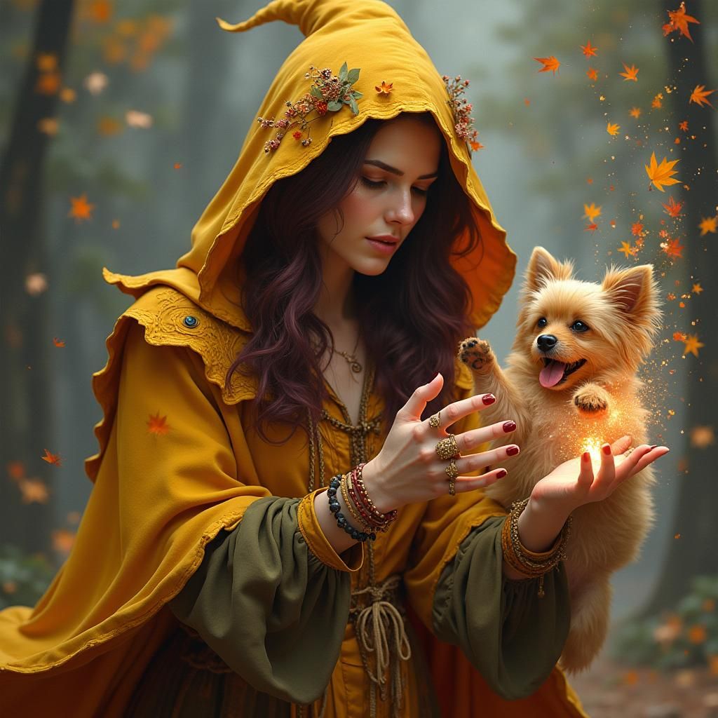 Stately Witch Casting Spell in Art Nouveau Style