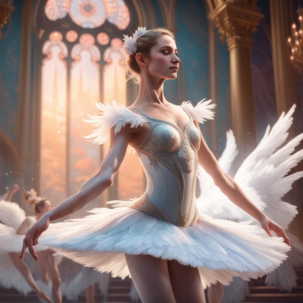 Heavenly Swan Lake Ballerina Art Nouveau Portrait