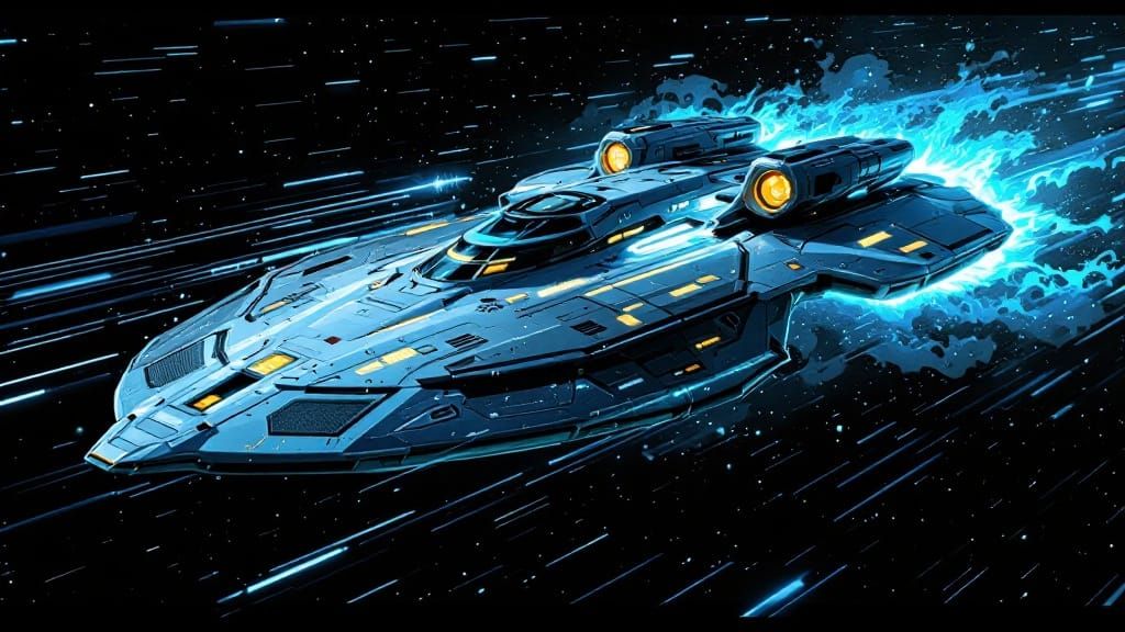 Sleek Starfleet Starship in Transwarp Mode