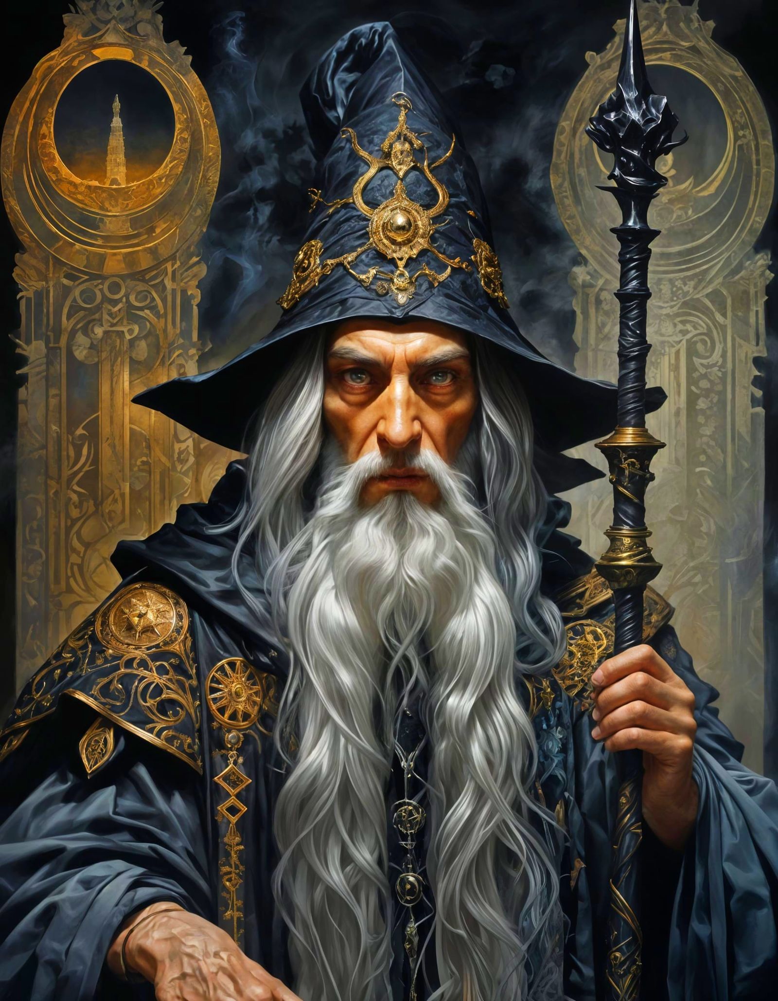 Powerful Warlock Wizard Portrait in Black Colors