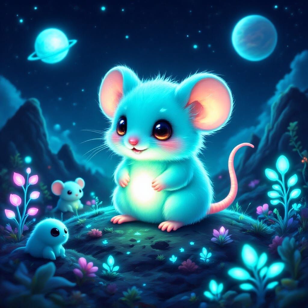 Adorable Glowing Mouse on Alien Planet