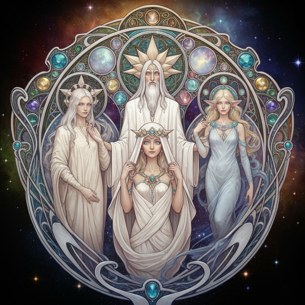 Ethereal Star-Born Sages in Art Nouveau Style