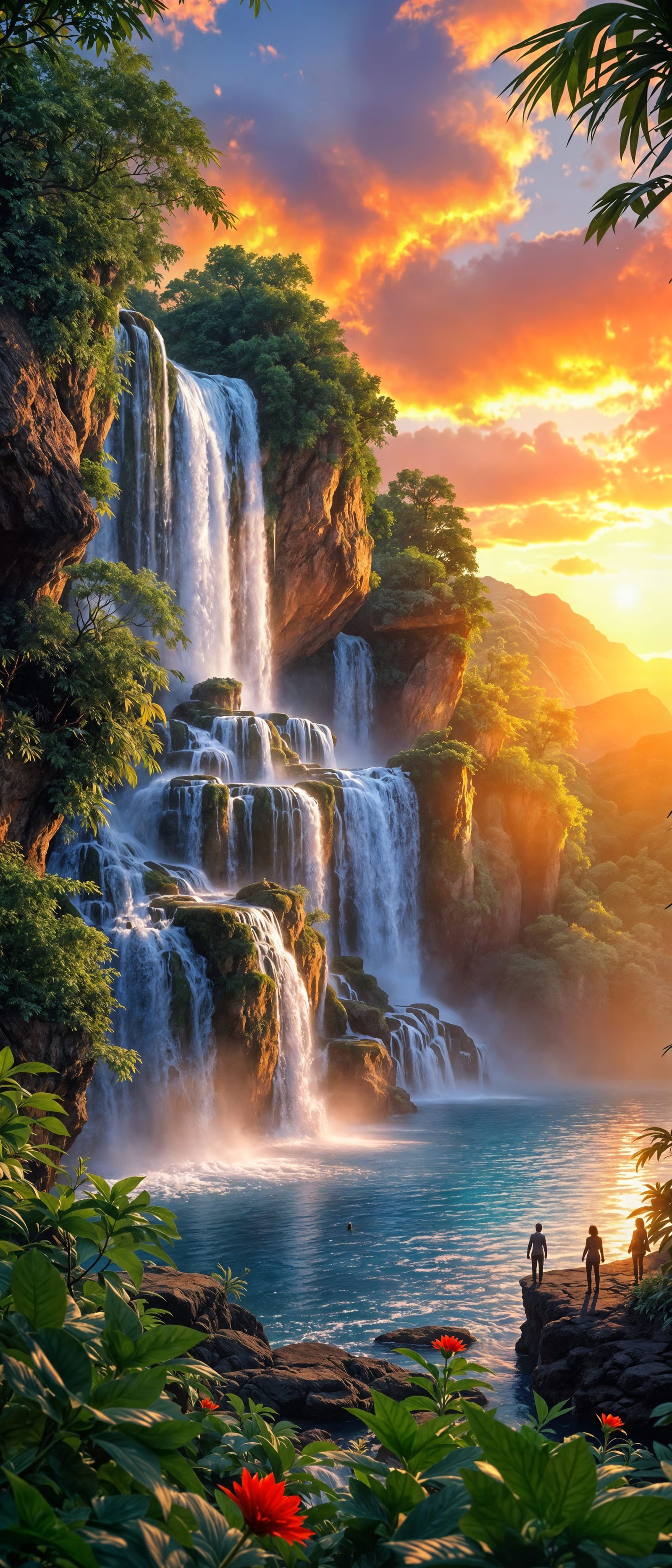 Vibrant Tropical Waterfall in Hyperdetailed Photorealism