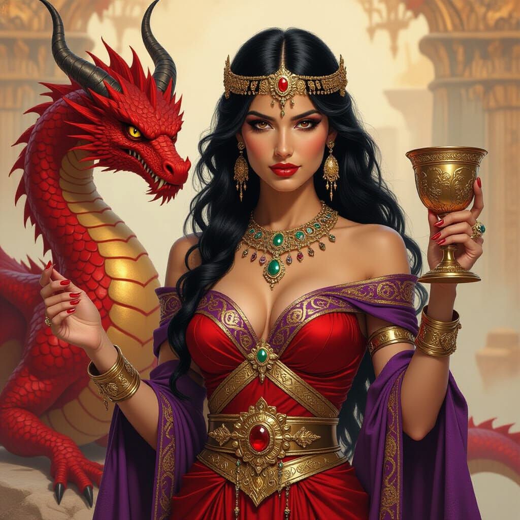 Babylonian Queen with Dragon in Ancient Mesopotamian Style