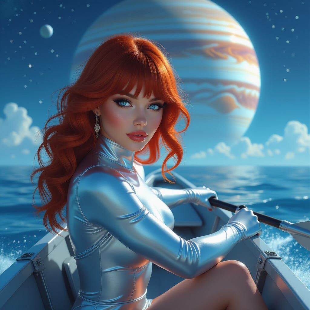 Futuristic Canoeist on Jupiter Moon, Matte Painting