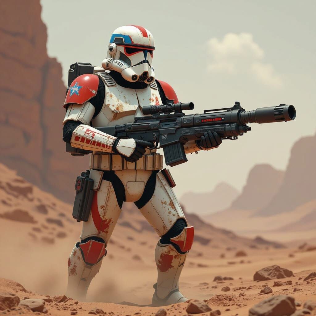 Clone Trooper with Gatling Gun on Dusty Planet